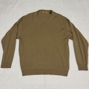 Vtg Paul Stuart Silk Cashmere Vneck Sweater Mens XL Gold Knit Pullover Preppy